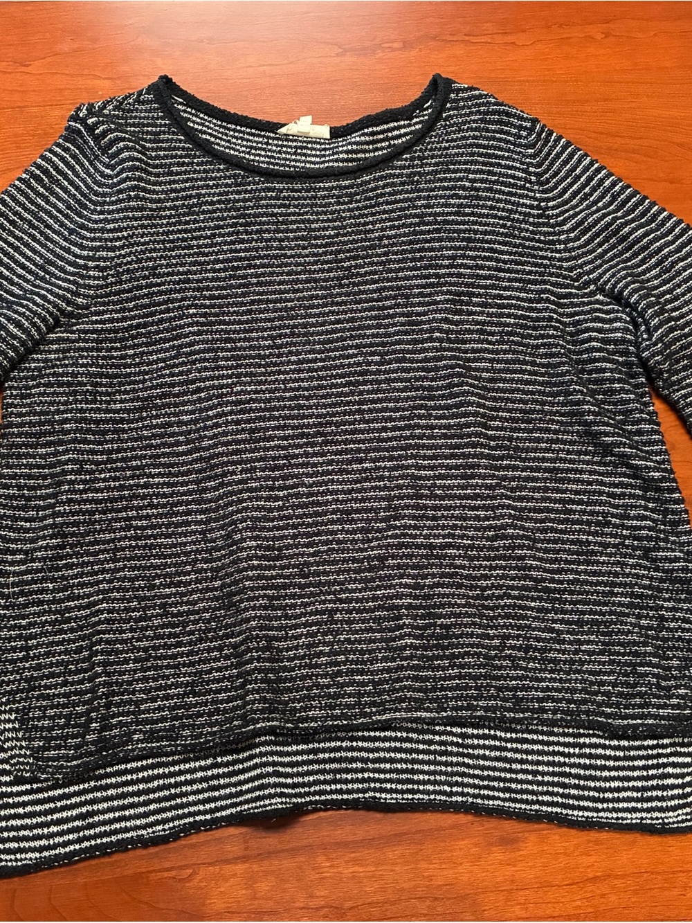 Eileen Fisher Organic Cotton Black White Striped Textured Sweater M